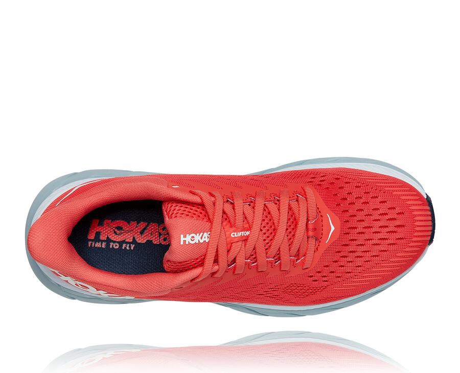 Running Shoes Womens - Hoka One One Clifton 7 - Red/White - LJWRAUV-30